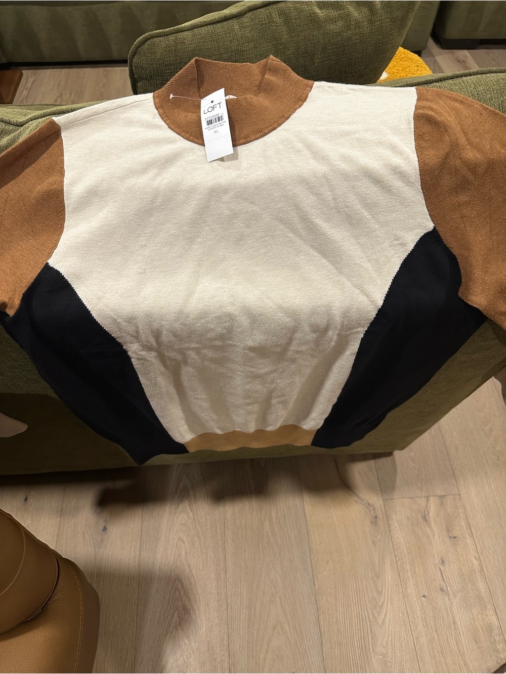 LOFT Colorblock Turtleneck Sweater — Cream, Brown & Black